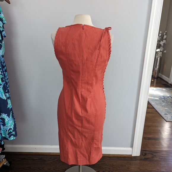 Women's Valentino Roman Orange Coral Lace Up Sign Denim Dress US 10 46 - Picture 5 of 10